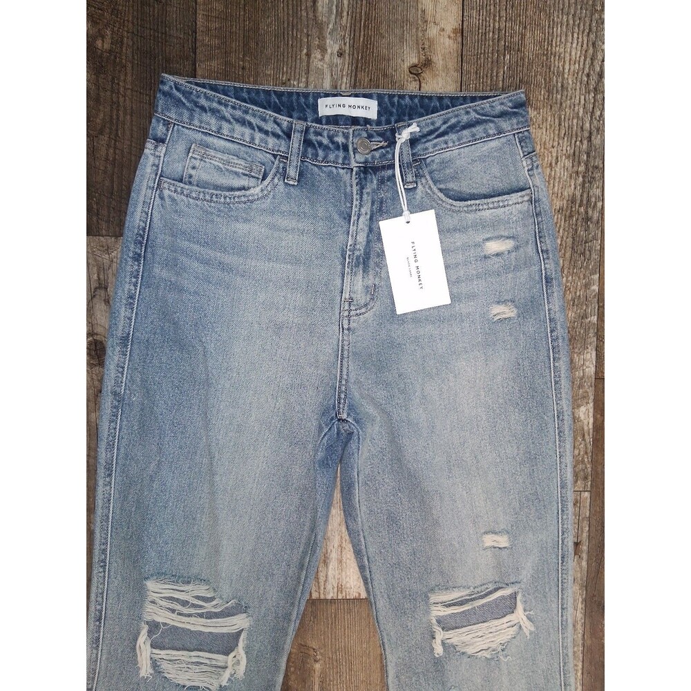 NWT Flying Monkey "Apart" High Rise Mom Jean Y3920 Distressed Straight Cropped - Picture 4 of 12